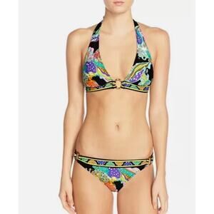 Trina Turk Sea Garden Ring Front Halter Top & Ring-Sided Bottom Bikini S…